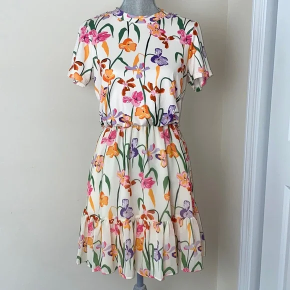 Fairy Core Colorful Blooms Floral Chiffon Skirt Mini Dress Size Small - Picture 4 of 12